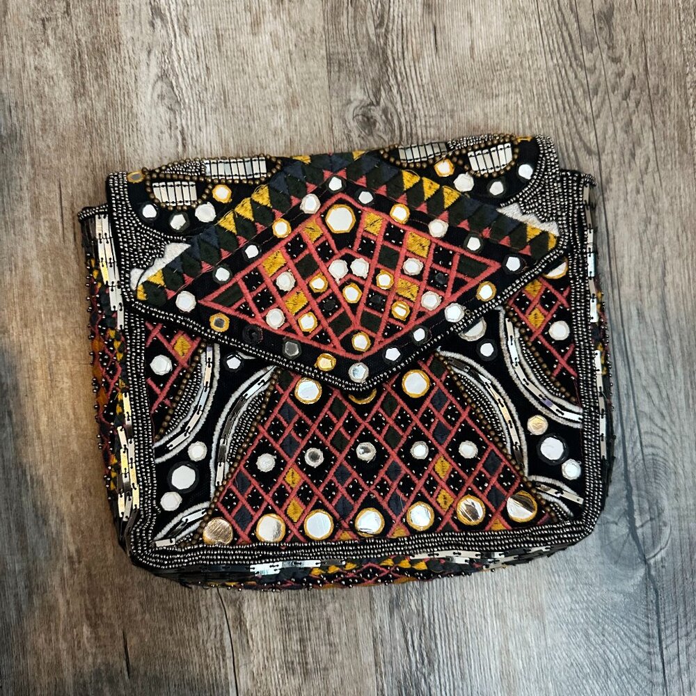 Zara Beaded And Embroidered Mirrored Square Clutch